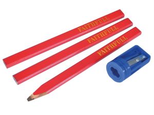 Carpenter's Pencils Red (Pack of 3 + Sharpener)